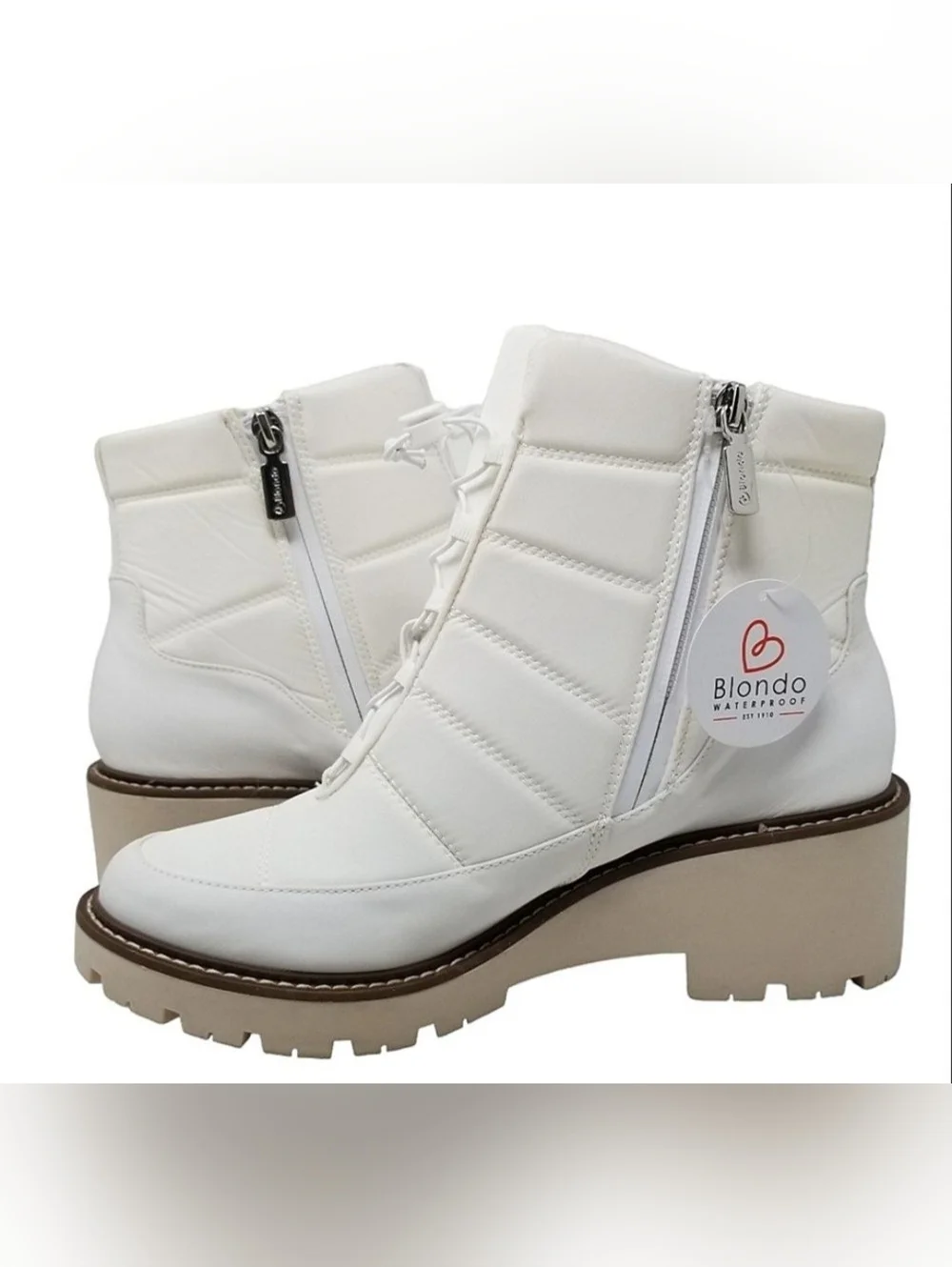 Blondo Daisy  Waterproof Lug Sole Boot in White Nylon